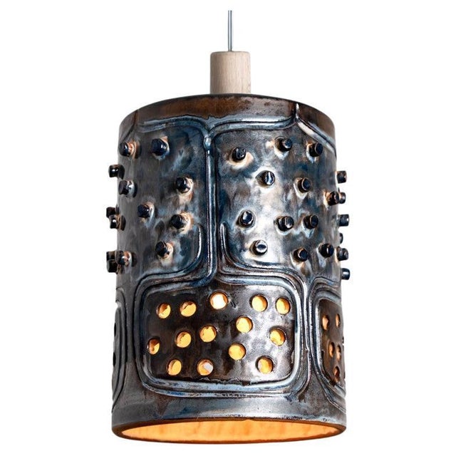Danish Cylinder Brown Blue Ceramic Pendant Light, 1970 For Sale - Image 15 of 15