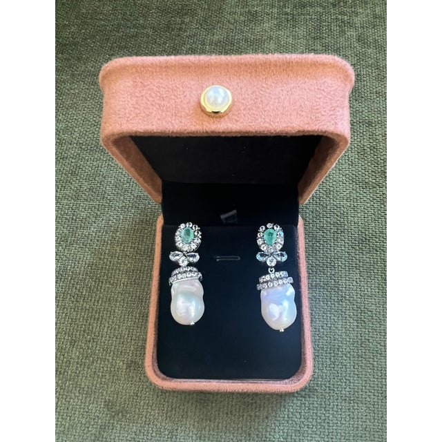2000 - 2009 Bochic "Orient" Vintage Ruby, Topaz & White Pearls Earrings Set 18K Gold & Silver For Sale - Image 5 of 18