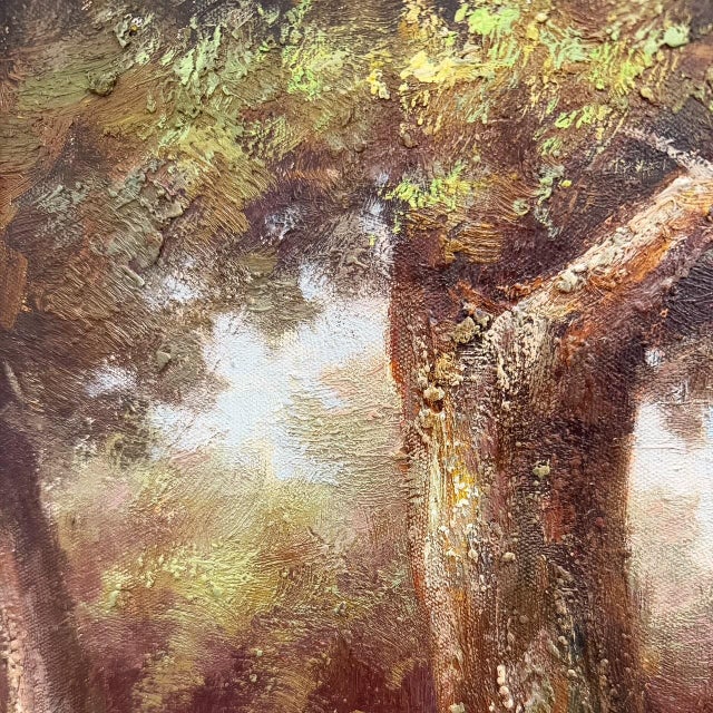 Mid 20th Century Large Framed Pastoral Sheep Landscape Oil-Based Impasto/Acrylic Painting on Canvas – Flock Drinking at Stream For Sale - Image 4 of 7