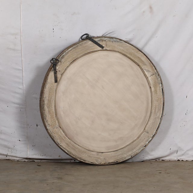 1900 - 1909 Antique Indian Bleached Teakwood “Wagon Wheel” Round Mirror For Sale - Image 5 of 5