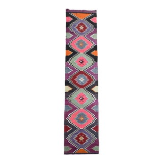 1970s Vintage Handmade Wool Cotton Purple Runner Rug For Sale