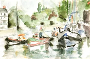 French Watercolor - Fishing Boats