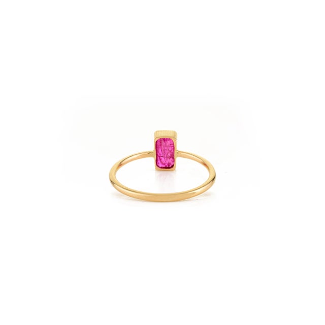 Metal 18k Solid Gold Bezel Set Ruby Baguette Ring Size 5 For Sale - Image 7 of 11