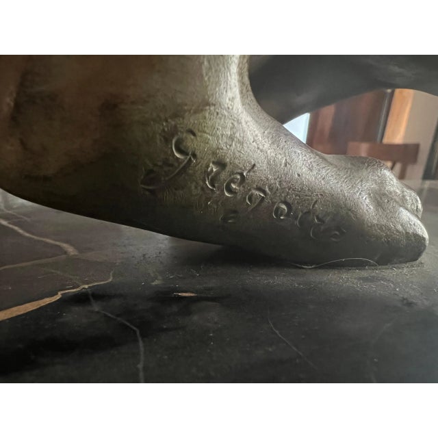 Art Deco Panther Sculpture by Emile Grégoire, Bronze, Marble, France circa 1930 For Sale - Image 14 of 15