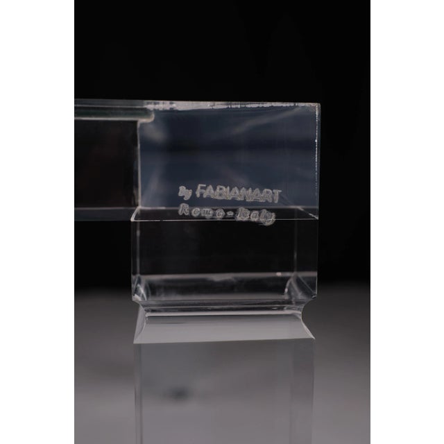 Beautiful acrylic glass console table. New glass top. Very nice chunky console table. Signed Fabianart Roma Italy. Normal...