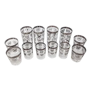 Vintage Japanese Kimiko Silver Band Cocktail Glasses Set of 12 Barware