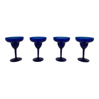 Mid Century Modern Cobalt Blue Margarita Glasses- Set of 4 For Sale