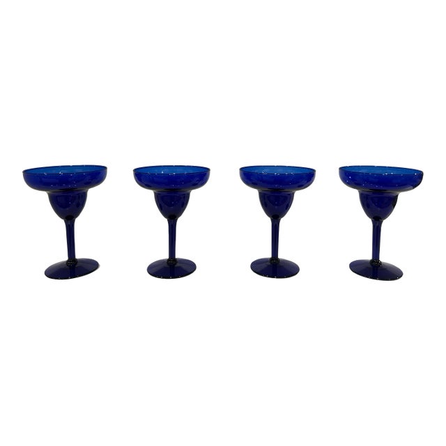 Mid Century Modern Cobalt Blue Margarita Glasses- Set of 4 For Sale