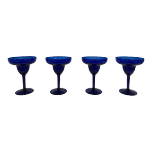 Mid Century Modern Cobalt Blue Margarita Glasses- Set of 4