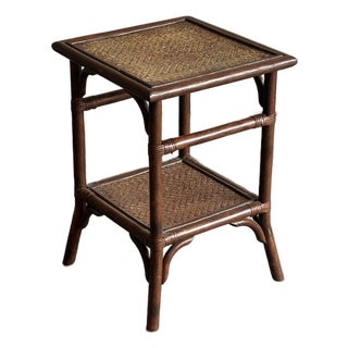 1980s Bamboo and Cane British Colonial Style End Table For Sale