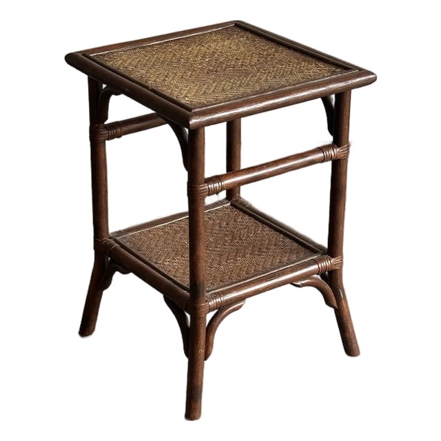 1980s Bamboo and Cane British Colonial Style End Table For Sale