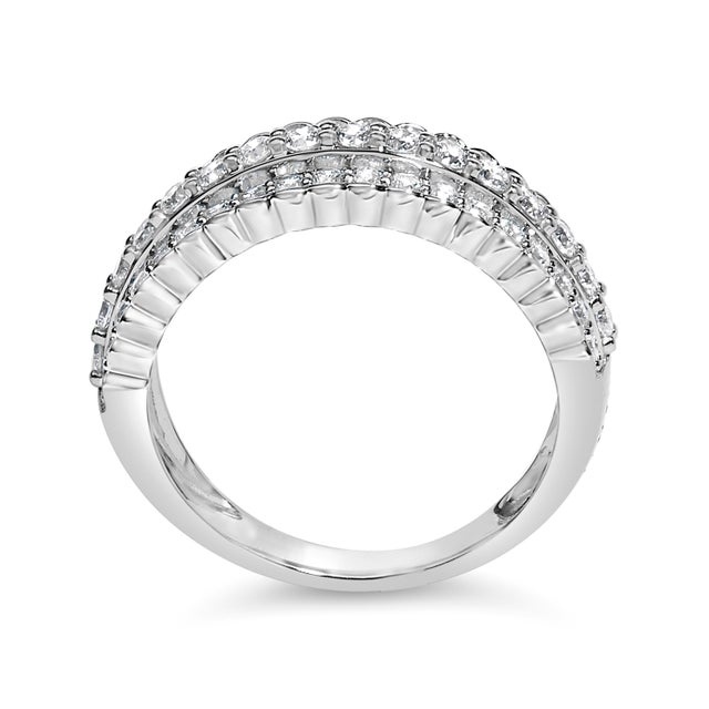Early 21st Century .925 Sterling Silver 1.0 cttw Lab Grown Diamond 3 Row Band Ring (F-G Color, VS1-VS2 Clarity) - Ring Size 7 For Sale - Image 5 of 7