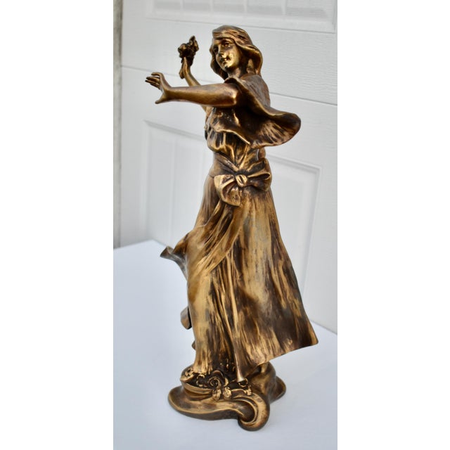 Vintage Metal Pair of Art Nouveau Woman Figures in a Bronze Finish For Sale In Philadelphia - Image 6 of 13