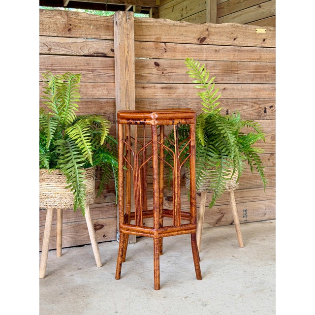 Vintage Coastal Bamboo Hexagonal Pedestal Plant Stand/Side Table For Sale - Image 11 of 12