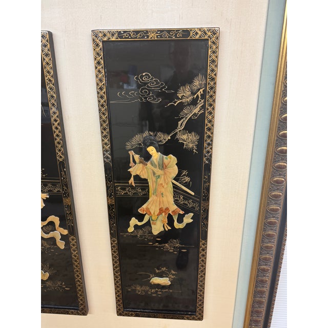 Mid Century Japanese Panels Inset in Frame For Sale - Image 10 of 12