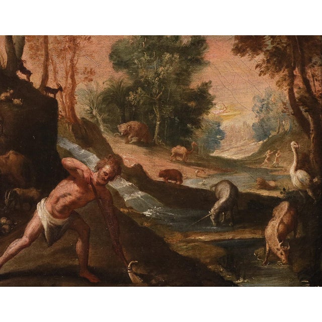17th Century Maarten De Vos, Adam and Eve after the Fall / The Sacrifices of Cain and Abel, 17th Century, Oil Painting on Canvas, Framed, Set of 2 For Sale - Image 5 of 15