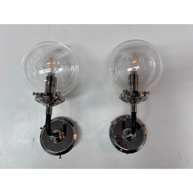 Modern Restoration Hardware Bistro Globe Wall Sconces, Pair For Sale - Image 3 of 12