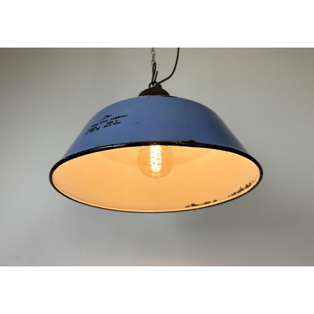 Industrial Blue Enamel and Cast Iron Pendant Light, 1960s For Sale - Image 11 of 16