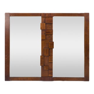 Lane Staccato Mid Century Walnut Brutalist Mirror For Sale