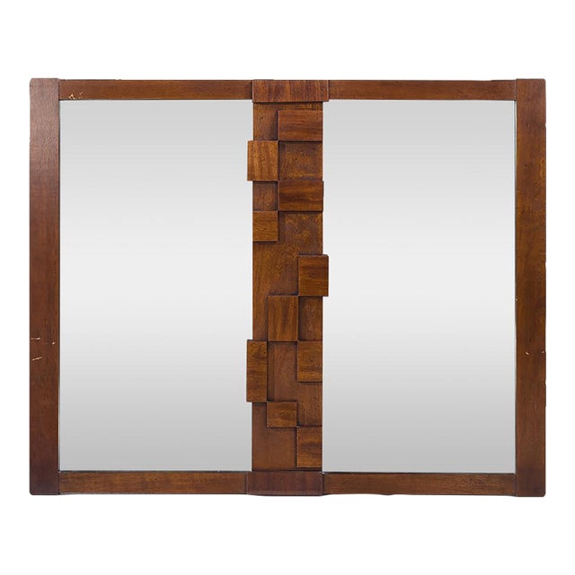 Lane Staccato Mid Century Walnut Brutalist Mirror For Sale