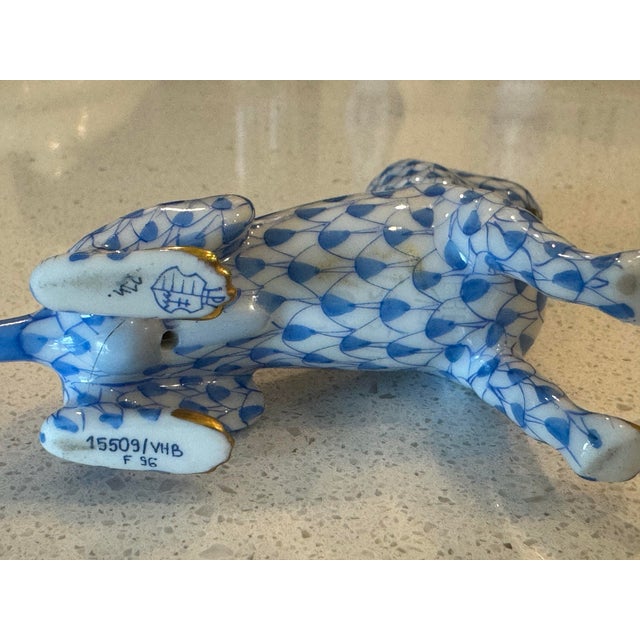 Metal Classic Sapphire Blue Fishnet Pattern Herend Hand Painted Sitting Dog Domestic Animal Figurine W/ 22k Gold Accents For Sale - Image 7 of 11