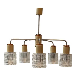 Vintage Czech Drukov Brno 5-Light Chandelier – Pressed Glass & Chrome, 1960s For Sale
