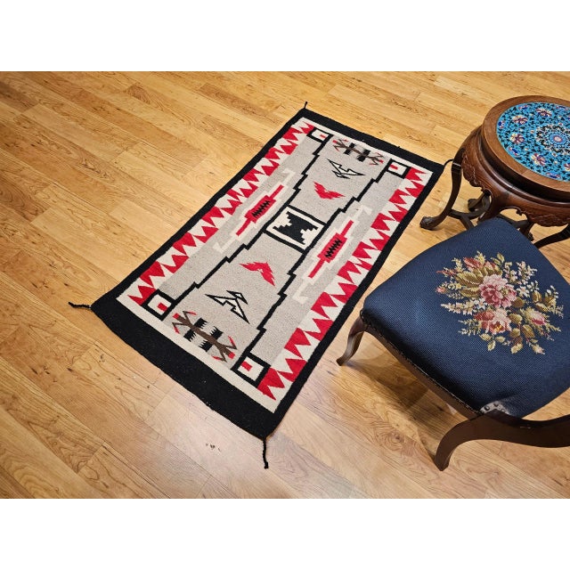 Textile Vintage Native American Navajo Rug, Handwoven Wool, Storm Pattern, 30” X 55” For Sale - Image 7 of 12