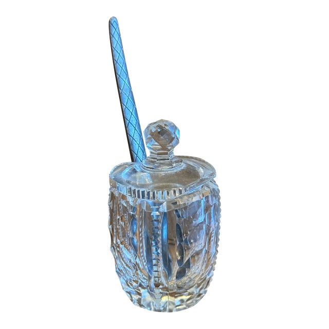 Antique American Brilliant Cut Glass Condiment Jelly Jar W/Lid 1976-1914 For Sale