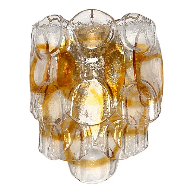 Vintage Italian Murano Wall Lights with 10 Amber Trasparent Glasses, 1990s, Set of 2 For Sale