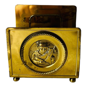 Vintage Brass or Gold-Tone Metal Desk Accessory That Can Function as a Business Card Holder.