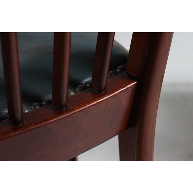 Vintage Dining Chairs in Mahogany with Blue Leather Seats from Fritz Hansen A/S, 1940s, Set of 8 For Sale - Image 15 of 18