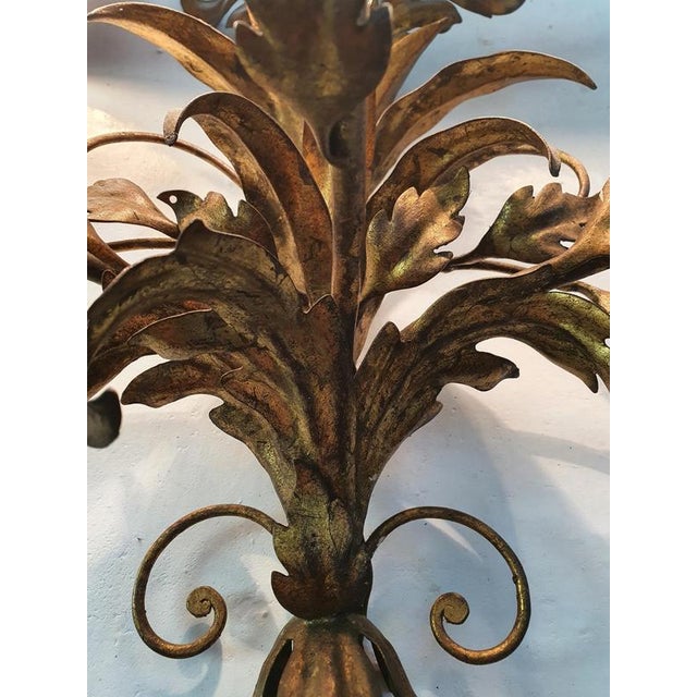 Metal Mid-Century Venetian Tole Wall Sconces with Gilded Leaves, 1950s, Set of 2 For Sale - Image 7 of 11