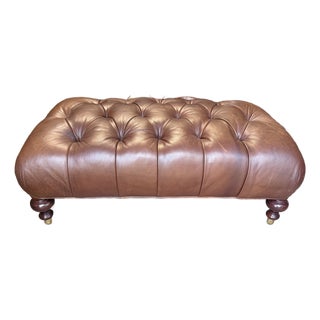 Vintage Chesterfield Syle Tufted Leather Ottoman Footstool For Sale