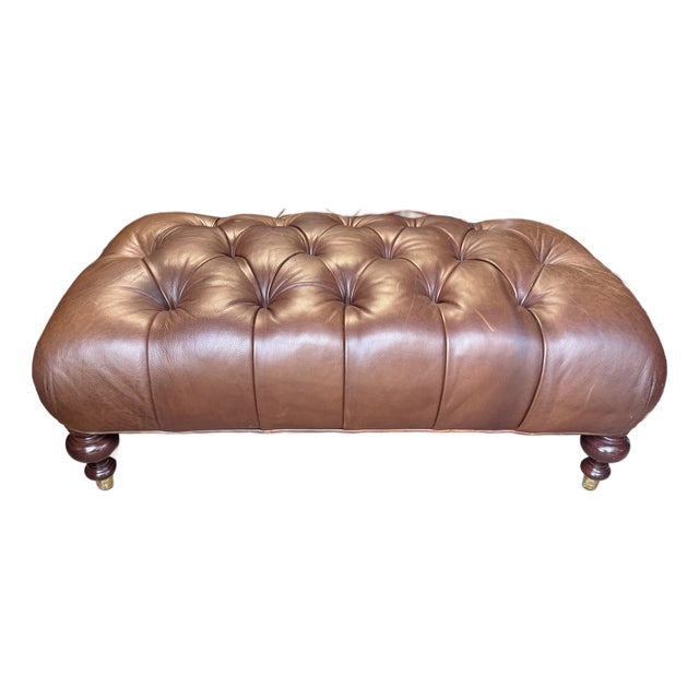 Vintage Chesterfield Syle Tufted Leather Ottoman Footstool For Sale