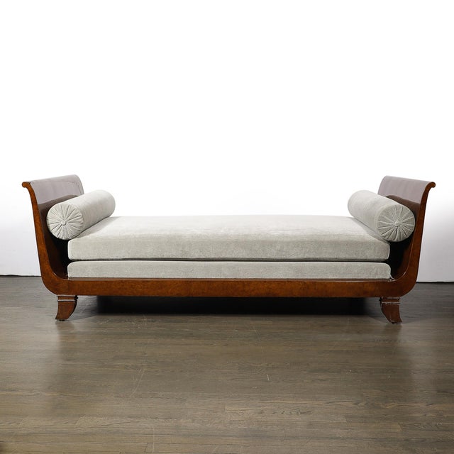 Jules Leleu Art Deco Lupe De Amboyna Wood & Taupe Mohair Upholstery Daybed Attr. Jules Leleu For Sale - Image 4 of 18