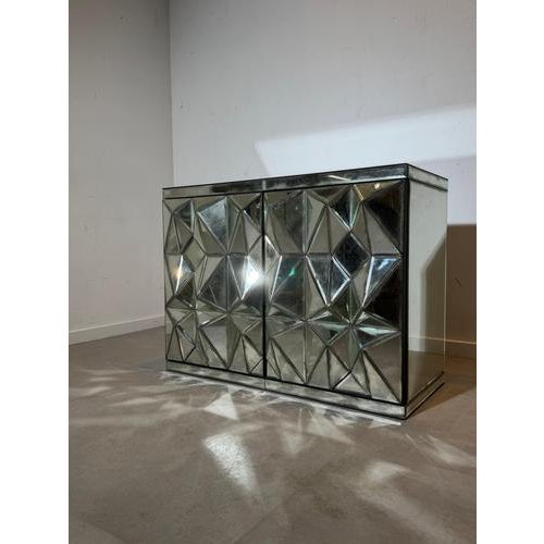 Vintage Faceted Mirrored Sideboard with Glass Doors For Sale - Image 5 of 8
