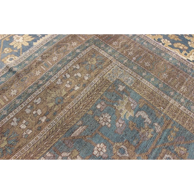 Mid 20th Century Vintage Turkish Oushak With Floral Medallion in Mustard Olive Blue and Cream For Sale In Atlanta - Image 6 of 10