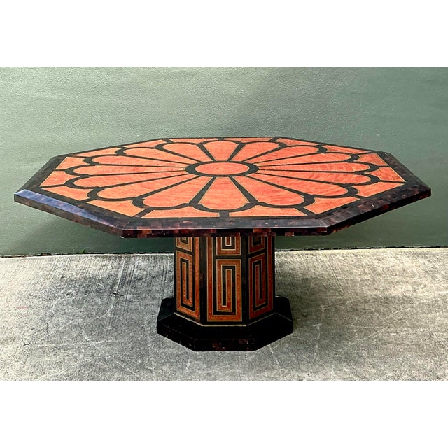 Vintage Inlay Pen Shell and Brass Octagon Dining Table For Sale - Image 10 of 12
