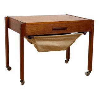 Danish Teak Side Table with Drawers on Wheels, 1960s For Sale