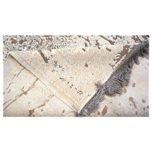 Nepalese Modern Wool, Hemp & Silk 4x6 Grey, Taupe & Ivory Handmade Area Rug #1143788 For Sale In Houston - Image 6 of 7