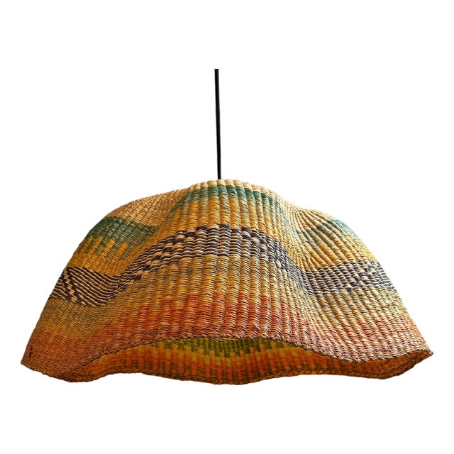 Vintage African Bolga Wave Basket Tribal Pendant Light For Sale