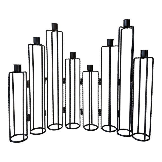 Vintage Brutalist Style Hinged Metal MCM Candelabra For Sale