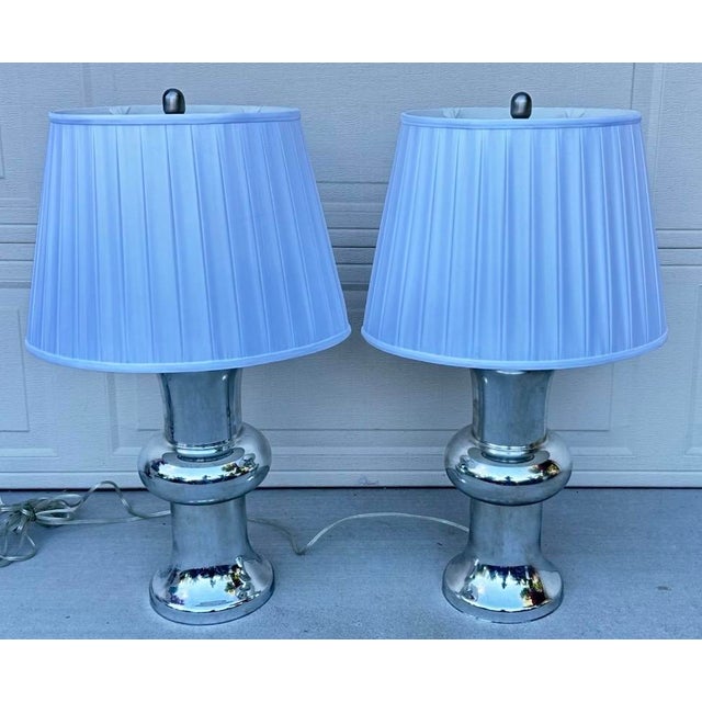 2000 - 2009 Bull Nose Cylinder Mercury Glass Table Lamps - a Pair For Sale - Image 5 of 18