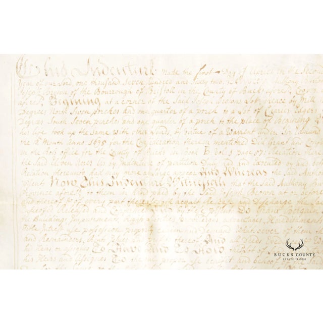 Antique 18th Century Bucks County PA Indenture Deed, Custom Framed