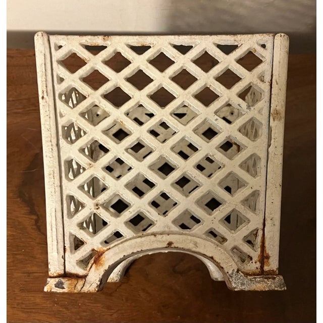 Victorian Early 20th Century Cast Iron Small Scale Table Top Lattice Cachepot, Jardiniere, Planter, Orchid Pot For Sale - Image 3 of 12