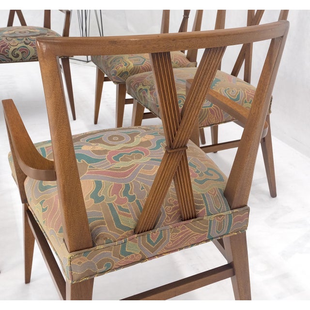 Set of 6 Tommy Parzinger Light Walnut Dining Chairs Lenor Larsen Upholstery MINT For Sale - Image 9 of 15