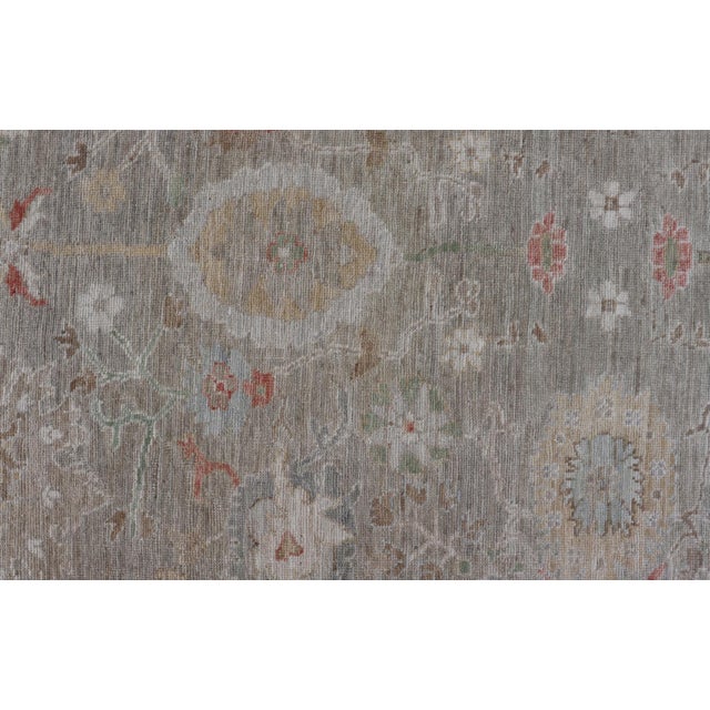 Oversized Oushak Rug With Subtle Accents in Sage, Coral, and Ivory 14'1 X 19'7 For Sale - Image 10 of 12