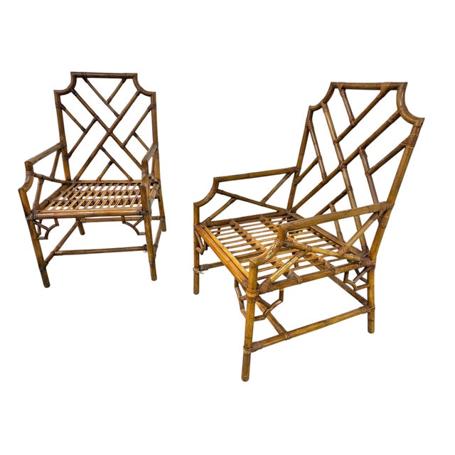 Vintage Bamboo & Rattan Arm Chairs - Set of 2 For Sale - Image 4 of 11