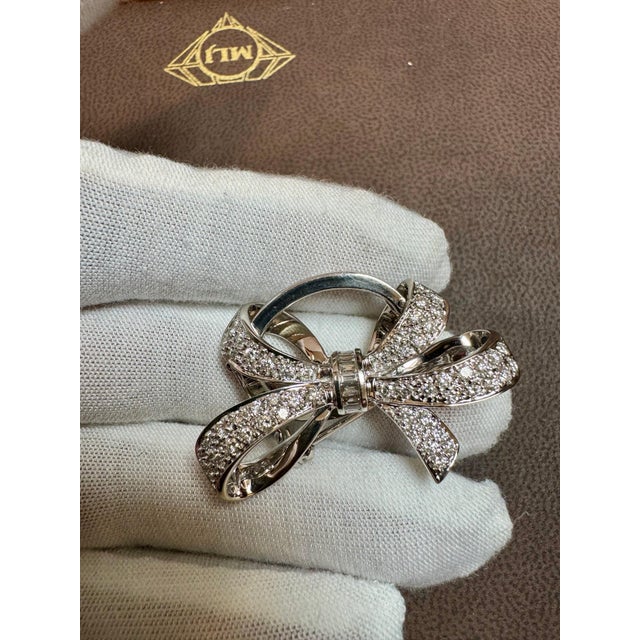 Vintage 2.55 Ct Diamond Bow Brooch Pin /Pendant in 18 K White Gold For Sale - Image 17 of 18