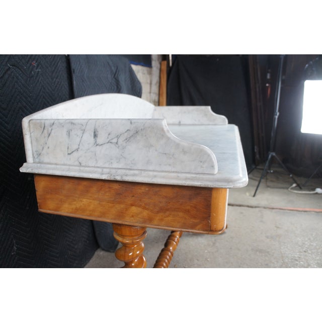 Antique Victorian Walnut Marble Washstand Dry Sink Drybar Parlor Stand 48" For Sale - Image 13 of 16